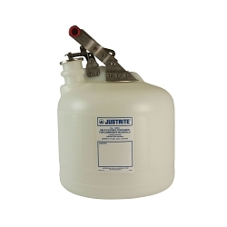 Justrite® 12260 Self-Closing Safety Container With Stainless Steel Hardware, 2.5 gal Capacity, 10-3/4 in Dia, 15-1/4 in H, Polyethylene, White