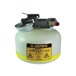 Justrite® 12751 Liquid Disposal Safety Can With Stainless Steel Hardware, 2 gal Capacity, 12 in Dia, 14-3/4 in H, Polyethylene, White, FM Approved, OSHA Approved, NFPA 30