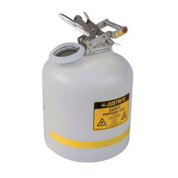 Justrite® 12754 Liquid Disposal Safety Can With Stainless Steel Hardware, 5 gal Capacity, 12 in Dia, 20 in H, Polyethylene, White, FM Approved, OSHA Approved, NFPA 30