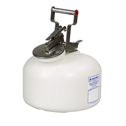 Justrite® 12762 Self-Closing Wide Mouth Safety Container With Stainless Steel Hardware, 2 gal Capacity, 12 in Dia, 14-3/4 in H, Polyethylene, White
