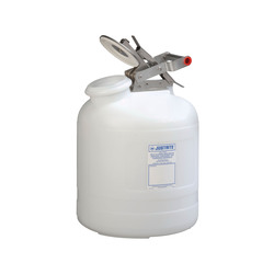 Justrite® 12765 Self-Closing Wide Mouth Safety Container With Stainless Steel Hardware, 5 gal Capacity, 12 in Dia, 20 in H, Polyethylene, White