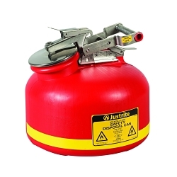 Justrite® 14762 Liquid Disposal Safety Can With Stainless Steel Hardware, 2 gal Capacity, 12 in Dia, 14-3/4 in H, Polyethylene, Red, FM Approved, OSHA Approved, NFPA 30