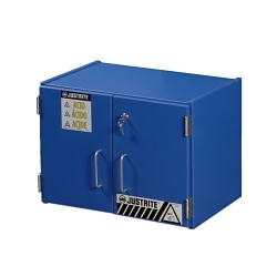JustriteĀ® 24140 Undercounter Corrosive Safety Cabinet, (36) 2.5 L Bottle Capacity, 35-3/4 in H x 36 in W x 22 in D, Manual Close Door, 2 Doors, 1 Shelves, Wood Laminate, Blue