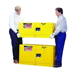 Justrite® 891700 Sure-Grip® EX Piggyback Flammable Safety Cabinet, 17 gal Capacity, Recessed Paddle Handle, 24 in H x 43 in W x 18 in D, Manual Close Door, 2 Doors, 1 Shelves, Cold Rolled Steel, Yellow