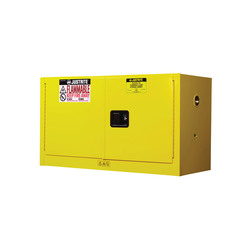 Justrite® 891700 Sure-Grip® EX Piggyback Flammable Safety Cabinet, 17 gal Capacity, Recessed Paddle Handle, 24 in H x 43 in W x 18 in D, Manual Close Door, 2 Doors, 1 Shelves, Cold Rolled Steel, Yellow