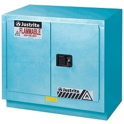 JustriteĀ® 892302 Sure-GripĀ® EX Undercounter Corrosive Safety Cabinet, 22 gal Capacity, 35 in H x 35 in W x 22 in D, Manual Close Door, 2 Doors, 1 Shelves, 18 ga Cold Rolled Steel, Blue, Recessed Paddle Handle