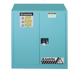 Justrite® 893002 Sure-Grip® EX Classic Corrosive Safety Cabinet, 30 gal Capacity, 44 in H x 43 in W x 18 in D, Manual Close Door, 2 Doors, 1 Shelves, 18 ga Cold Rolled Steel, Blue