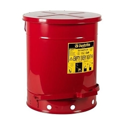 Justrite® 09500 Foot Operated Oily Waste Can, 14 gal Capacity, 16-1/16 in Dia x 20-1/4 in H, Galvanized Steel, Red