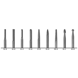 Cle-Line® C17768 1855 Spiral Burr Set, Double Cut, 3/32 in, 1/8 in Dia Head, 9 Pieces