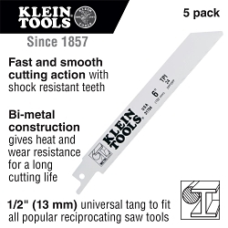 Klein® 31734 Bi-Metal Reciprocating Saw Blade, 6 in L x 3/4 in W, 24, Universal/Toothed Edge Tang