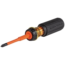 Klein® 32293 2-in-1 Flip Blade Screwdriver, #2, 1/4 in Range, Phillips®/Slotted Point, Cushion Grip Handle, Induction Hardened Steel, ASTM F1505