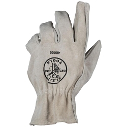 Klein® 40006 General Purpose Gloves, Driver, Gunn Cut Style, Cowhide Leather, Gray, Slip-On Cuff, Bright Coating, Thermal Lining