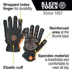 Klein® 40072 Electrical Gloves, L, Spandex®, Black/Gray