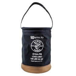 Klein® 5104FR Flame-Retardant Bucket Bag, 17 in H x 12 in W, 1 Pocket, #4 Canvas, Black