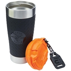 Klein® Tradesman Pro™ 55580 Vacuum Insulated Tumbler With Polypropylene Flip-Top Lid, 20 oz Capacity, Black/Orange, Stainless Steel, 3.59 in Dia x 8.4 in H
