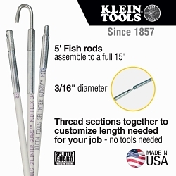 Klein® 56415 Glow Rod Set, 15 in L, 3/16 in Dia Pole, Fiberglass, Luminescent