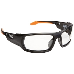 Klein® 60163 Professional Safety Eyewear, Anti-Fog/Scratch-Resistant, Clear Lens, Full-Frame Frame, Black/Orange, ABS/PC/Nylon Frame, Polycarbonate Lens