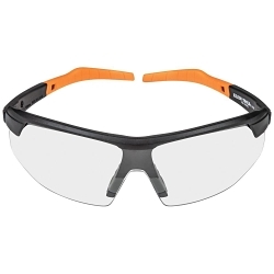 Klein® 60171 Standard Safety Eyewear, Anti-Fog/Scratch-Resistant, Clear Lens, Half-Frame Frame, Black/Orange, Nylon Frame, Polycarbonate Lens, ANSI Z87.1+ (2015), CSA Z94.3 (2015), MIL-PRF-32432A (Class 1-Ballistics Fragmentation) Clause 3.8.4.1