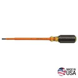 Klein® 601-7-INS Screwdriver, 3/16 in Cabinet Point, Steel Shank, 10-3/4 in OAL, Plastic Handle, Black Oxide, ASTM F1505