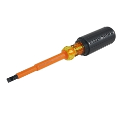 Klein® 602-4-INS Screwdriver, 1/4 in Cabinet Point, Steel Shank, 8.313 in OAL, Plastic Handle, Black Oxide, ASTM F1505