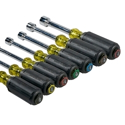 Klein® 631 Nutdriver Set, 7 Pieces, 18-1/4 in OAL, Cushion Grip Handle, Steel, Polished Chrome