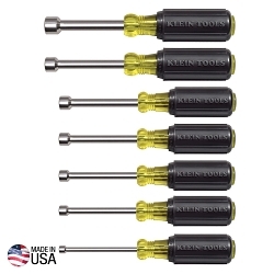 Klein® 631M Magnetic Nutdriver Set, 3/16 to 1/2 in, 7 Pieces, 6-3/4 to 7-5/16 in OAL, Cushion Grip Handle, Steel