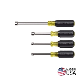 Klein® 633 Nutdriver Set, 1/4 to 9/16 in, 4 Pieces, 6-3/4 in OAL, Cushion Grip Handle, Polished Chrome