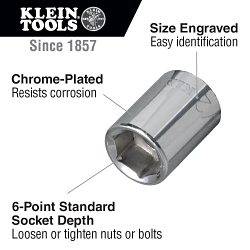 Klein® 65600 Socket, 1/4 in Hex Drive, 3/16 in Standard Socket, 6 Points