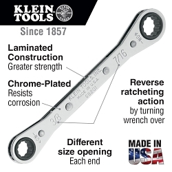 Klein® 68202 Box Wrench, 1/2 x 9/16 in Wrench, 12 Points, 25 deg Offset, 6-7/8 in OAL, Steel, Polished Chrome