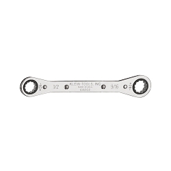Klein® 68202 Box Wrench, 1/2 x 9/16 in Wrench, 12 Points, 25 deg Offset, 6-7/8 in OAL, Steel, Polished Chrome