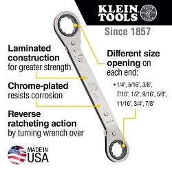 Klein® 68245 Ratcheting Reversible Box Wrench Set, 5 Pieces, 1/4 x 5/16 to 3/4 x 7/8 in, Polished Chrome