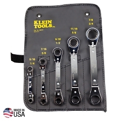 Klein® 68245 Ratcheting Reversible Box Wrench Set, 5 Pieces, 1/4 x 5/16 to 3/4 x 7/8 in, Polished Chrome