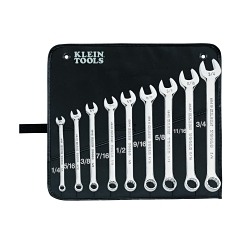 Klein® 68402 Combination Wrench Set, 9 Pieces, 1/4 to 3/4 in, Polished Chrome/Nickel Plated
