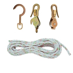 Klein® H1802-30S Block and Tackle With Guarded Hooks, 750 lb Lifting, 3/8 in Dia x 7.62 m L Rope