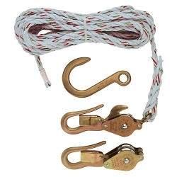 Klein® H1802-30 Block and Tackle With Guarded Hooks, 750 lb Lifting, 3/8 in Dia x 25 ft L Rope
