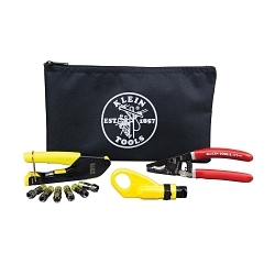 Klein® VDV026-211 Coaxial Cable Installation Kit With Polyester Zipper Pouch, 9 Pieces, Polycarbonate Plastic/Stamped Steel/Steel/Vinyl