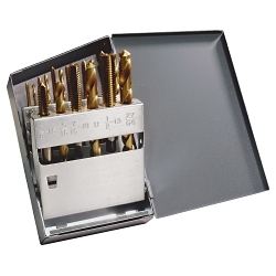 Chicago-Latrobe® 52590 800 Industrial Quality Tap and Drill Set, 18 Pieces, #6-32 to 1/2-13 Tap Thread, #36 to 27/64 in Drill, UNC/UNF Thread, Hand Tap, Plug Tap Chamfer