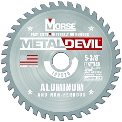 Morse® 102520 Metal Devil NXT Circular Saw Blade, 5-3/8 in Dia, 10 mm, 20 mm, 5/8 in Arbor, 40 Teeth