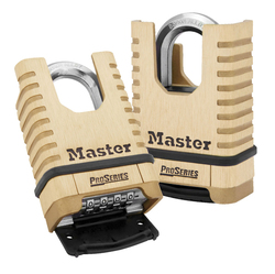 Master Lock® 1177 ProSeries® Resettable Rectangular Safety Padlock, 3/8 in Shackle, Solid Brass Body, Brass, Deadbolt Locking Locking