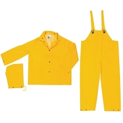 MCR Safety 2003FX8 Classic 2303F 3-Piece Rainwear suit, Unisex, 8XL, Yellow, Polyester/PVC, 64 in Waist, 36-1/2 in L Inseam, Detachable Hood