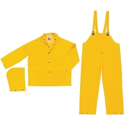 MCR Safety 2003X6 Classic 2003 3-Piece Rainwear suit, 6XL, Yellow, Polyester/PVC, 60 in Waist, 34-1/2 in L Inseam, Detachable Hood