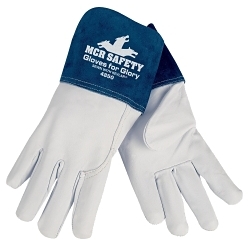 MCR Safety 4850XL Gloves for Glory® 4850 Premium Grade MIG/TIG Welding Gloves, XL, Top Grain Goat Skin Leather, White, Unlined Lining, Gauntlet Cuff, 12.63 in L, 0.4 to 1.1 mm THK Glove Material