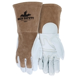 MCR Safety 4891L Welding Gloves, L, White/Brown, Gauntlet Cuff, 0.9 to 1.5 mm THK Glove Material