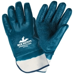 MCR Safety 9761RS Predator® 9761R Premium Grade General Purpose Gloves, Straight Thumb Style, Nitrile Palm, Blue/White, Safety Cuff, Resists: Abrasion, Cut, Puncture and Tear, Jersey Lining