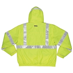 MCR Safety BPCL3LL Luminator™ BPCL3L 4-in-1 Insulated Rainwear Bomber Jacket With Attached Hood, Hi-Viz Fluorescent Lime, Polyester/Polyurethane, 52 in Chest, ANSI 107-2015 Class 3 Type R