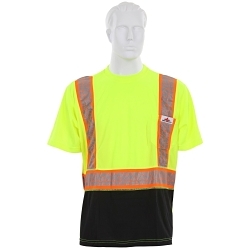 MCR Safety FFSTC2SLL Luminator™ Short Sleeve T-Shirt, L, Hi-Viz Fluorescent Black/Lime, Polyester, 29 in L