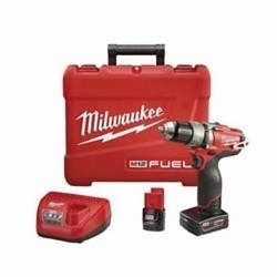 Milwaukee® M12 FUEL™ 2404-22 Cordless Hammer Drill/Driver Kit, 1/2 in Metal Single Sleeve Ratcheting Lock Chuck, 12 VDC, 450/1700 rpm No-Load, Li-Ion Battery