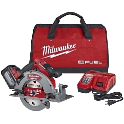 Milwaukee® 2732-21HD M18™ FUEL™ Depth Adjustment Electric Cordless Circular Saw Kit, 7-1/4 in Dia Blade, 5/8 in Arbor/Shank, 18 V, 2-1/2 in D Cutting, Li-Ion Battery, Right Blade Side