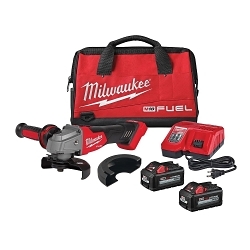 Milwaukee® 2881-22 M18™ FUEL™ Cordless Angle Grinder Kit, 5 in Dia Wheel, 5/8-11 UNC Arbor/Shank, 18 V, Li-Ion Battery, 2 Batteries, Slide Switch