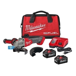 Milwaukee® 2883-22 M18™ FUEL™ Cordless Angle Braking Grinder Kit With ONE-KEY™ Paddle Switch, 5 in Dia Wheel, 5/8-11 UNC Arbor/Shank, 18 V, Li-Ion Battery, 2 Batteries, Slide Switch